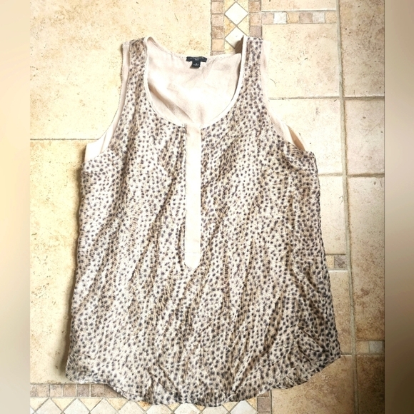 Ann Taylor Tops - Ann Taylor Cream and Brown Sleeveless Relaxed Blouse